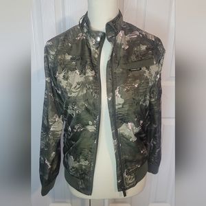 Members Only Boyfriend Bomber Jacket Pink Camouflage Mock Neck Snaps Size 14